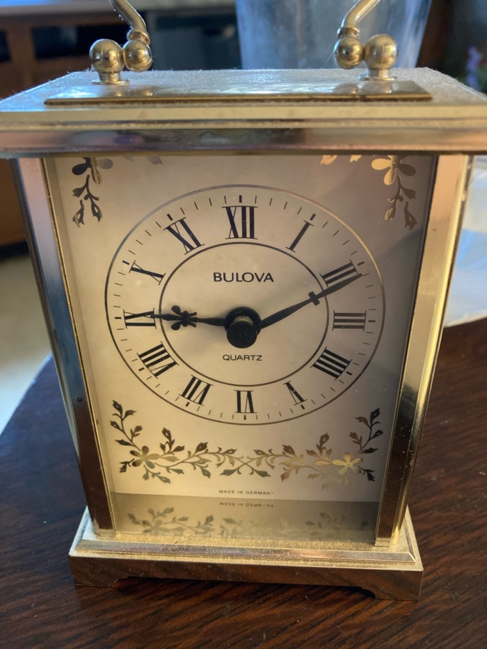 Bulova Gold and White Floral Mantel Clock